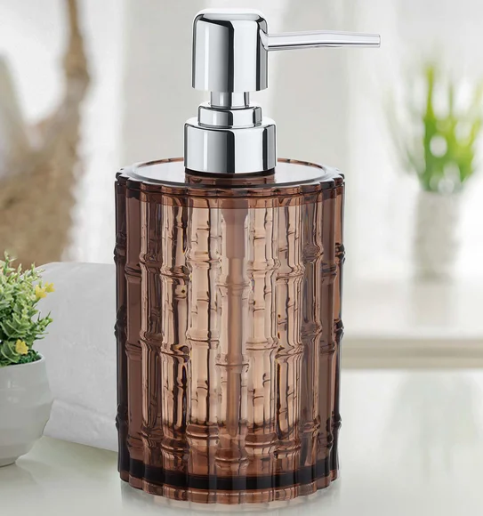 Agua Crystal Acrylic Bamboo Soap Dispenser Brown