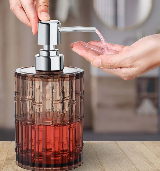 Agua Crystal Acrylic Bamboo Soap Dispenser Brown