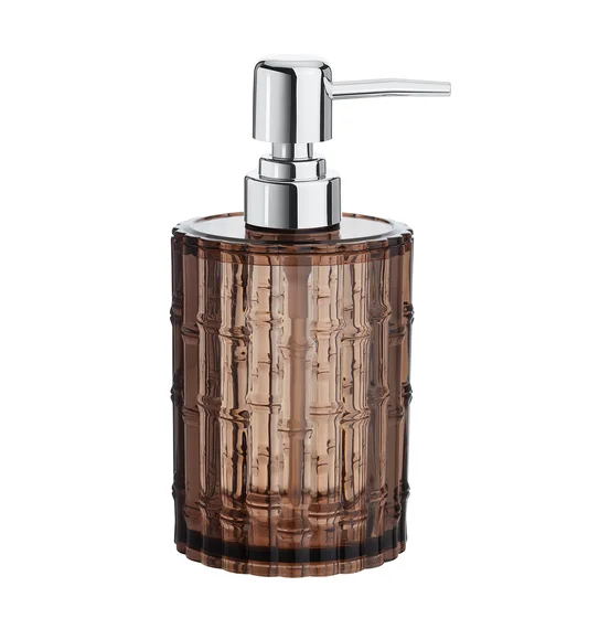 Agua Crystal Acrylic Bamboo Soap Dispenser Brown