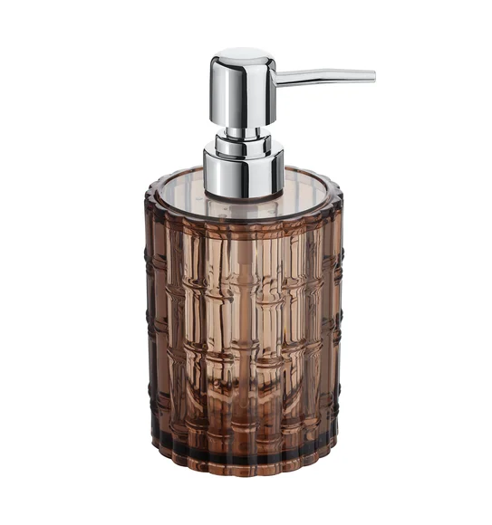 Agua Crystal Acrylic Bamboo Soap Dispenser Brown