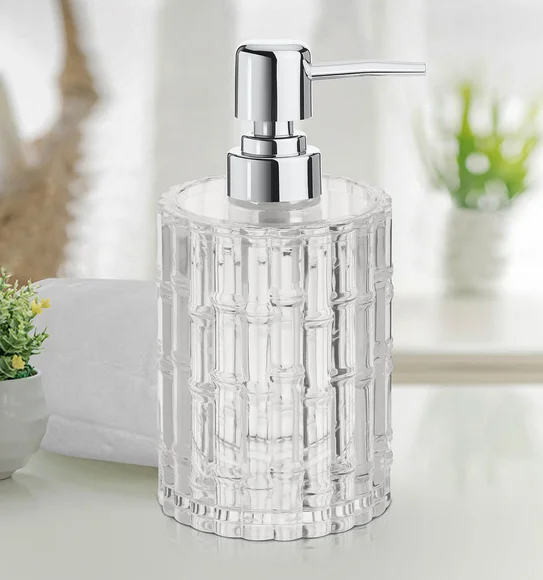 Agua Crystal Acrylic Bamboo Soap Dispenser Transparent