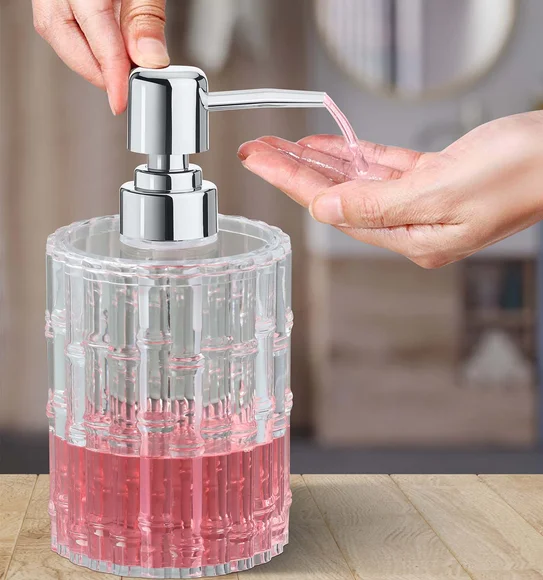 Agua Crystal Acrylic Bamboo Soap Dispenser Transparent