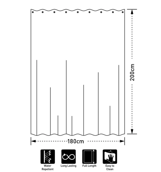Hilton Water Repellent Polyester Shower Curtain White