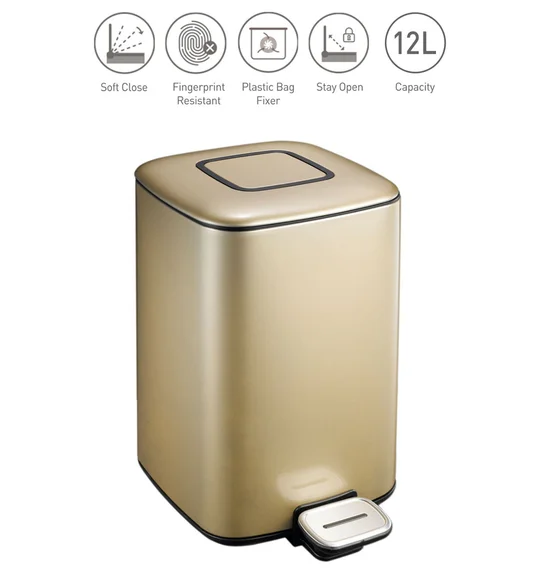 EKO 9388 Regent Deodorizer Compartment Step Bin Champagne Gold