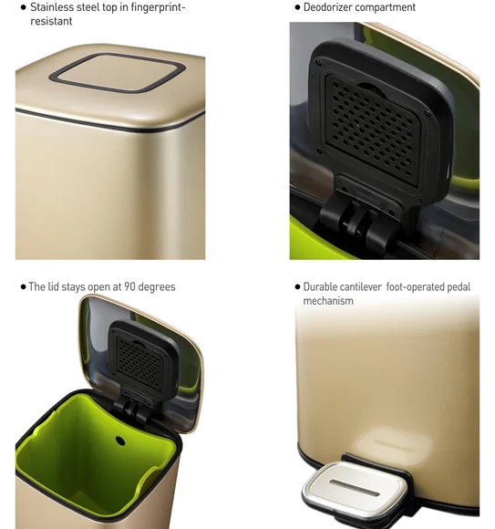 EKO 9388 Regent Deodorizer Compartment Step Bin Champagne Gold