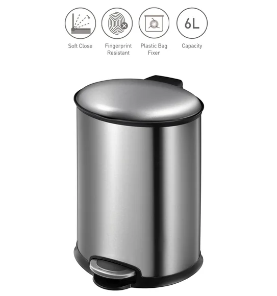 EKO 9325 Ellipse Brushed Stainless Steel Step Bin Metallic