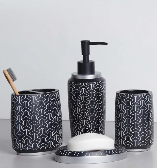 Alvina Polyresin Bath Set Black White