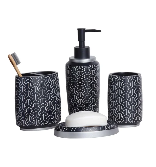 Alvina Polyresin Bath Set Black White