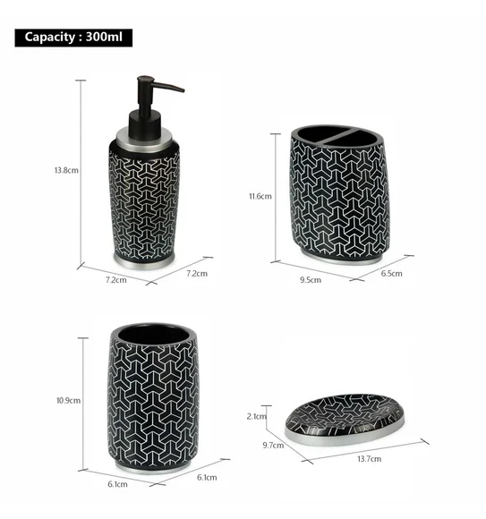 Alvina Polyresin Bath Set Black White