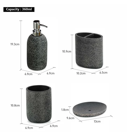 Alvina Polyresin Bath Set Charcoal