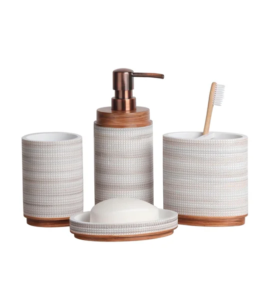 Alvina Polyresin Bath Set Wood