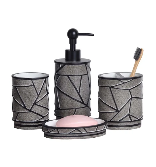Alvina Polyresin Bath Set Black Grey