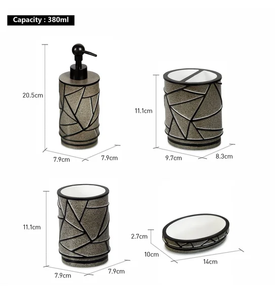 Alvina Polyresin Bath Set Black Grey