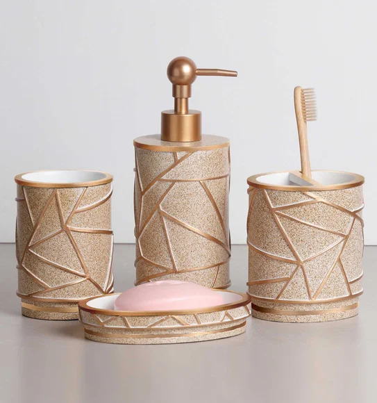 Alvina Polyresin Bath Set Golden