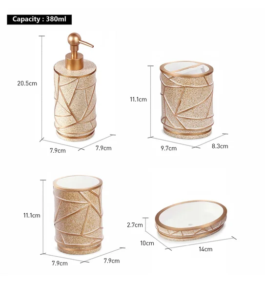 Alvina Polyresin Bath Set Golden