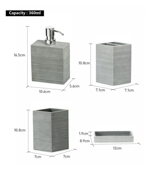 Alvina Polyresin Bath Set Concrete