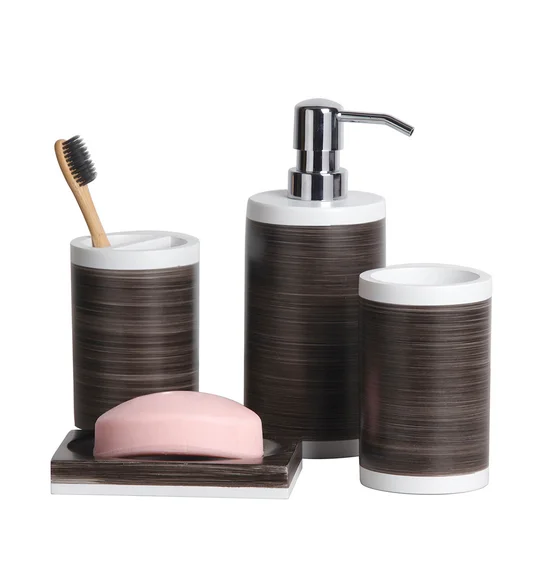 Alvina Polyresin Bath Set Brown White
