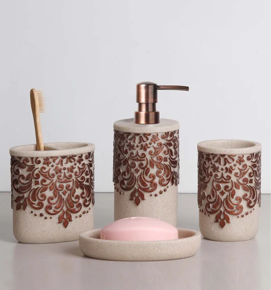 Alvina Polyresin Bath Set Brown Beige