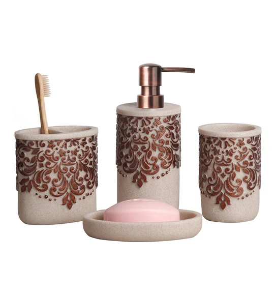 Alvina Polyresin Bath Set Brown Beige