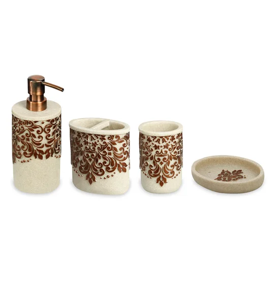 Alvina Polyresin Bath Set Brown Beige