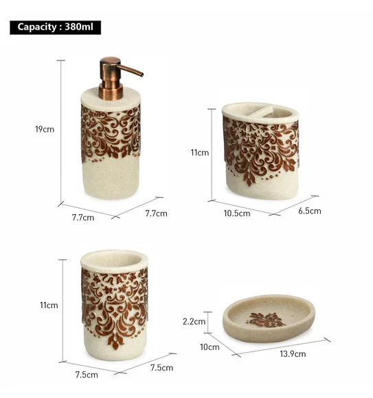 Alvina Polyresin Bath Set Brown Beige
