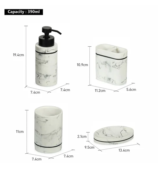 Alvina Polyresin Bath Set Marble