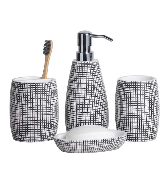 Alvina Polyresin Bath Set White Black