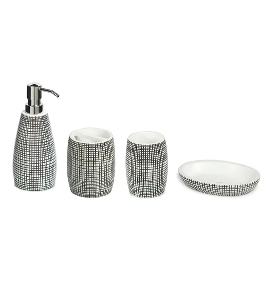 Alvina Polyresin Bath Set White Black