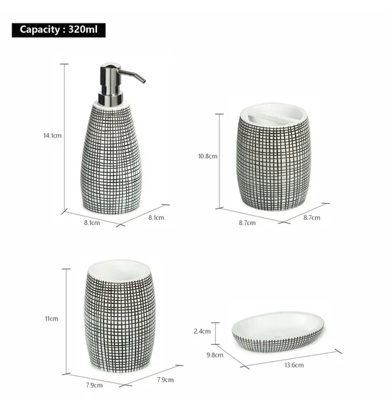 Alvina Polyresin Bath Set White Black
