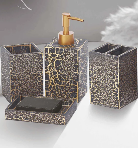 Alvina Polyresin Bath Set Black Gold