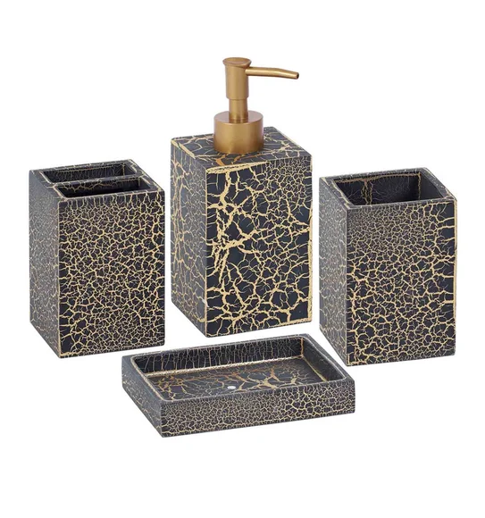 Alvina Polyresin Bath Set Black Gold