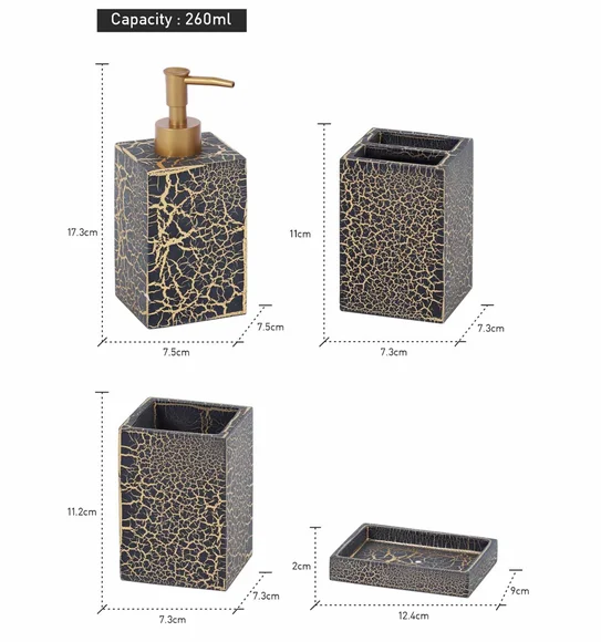 Alvina Polyresin Bath Set Black Gold