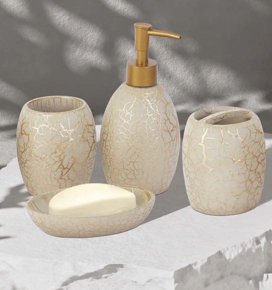 Alvina Polyresin Bath Set Beige Gold