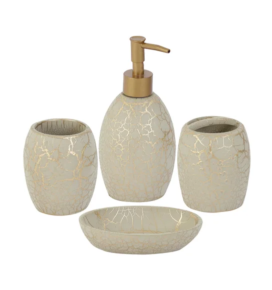 Alvina Polyresin Bath Set Beige Gold