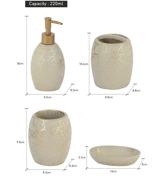 Alvina Polyresin Bath Set Beige Gold
