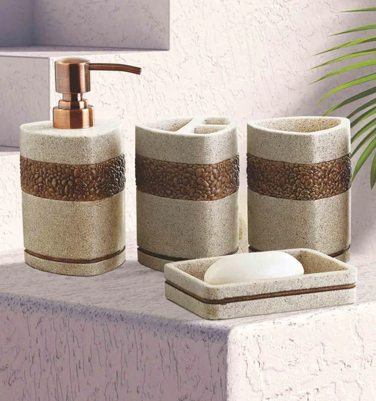 Alvina Polyresin Bath Set Sandstone Brown