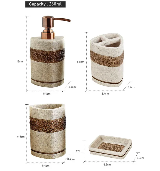 Alvina Polyresin Bath Set Sandstone Brown
