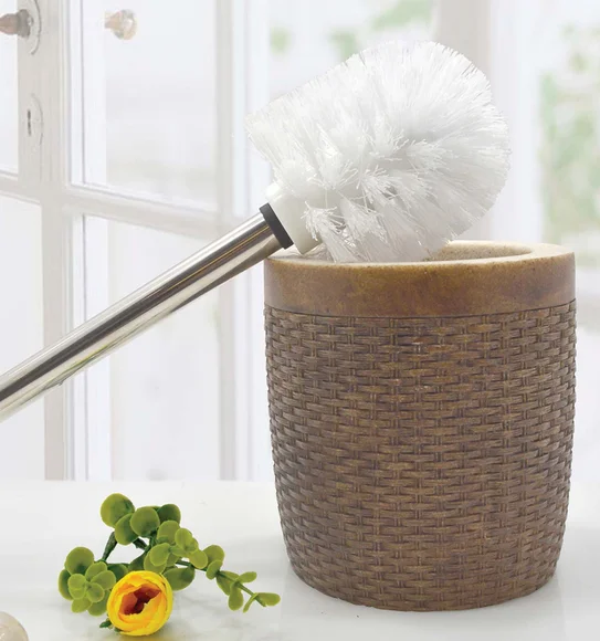 Alvina Polyresin Wicker Toiletbrush Holder Sandstone with Brown
