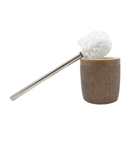 Alvina Polyresin Wicker Toiletbrush Holder Sandstone with Brown