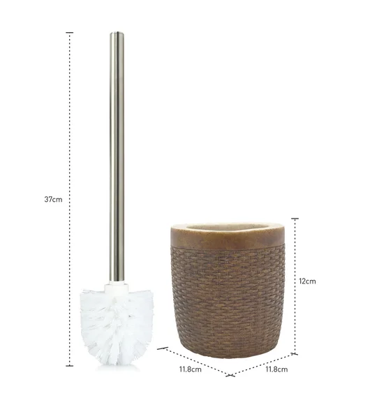 Alvina Polyresin Wicker Toiletbrush Holder Sandstone with Brown