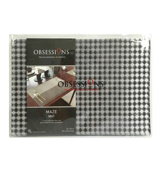 Maze Set Of 6 Vinyl Table Mat White Black