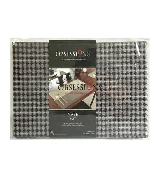 Maze Set Of 6 Vinyl Table Mat Black Taupe
