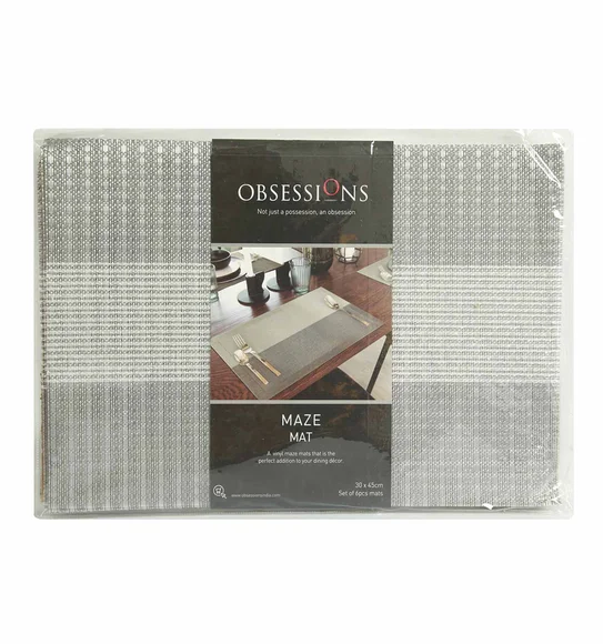 Maze Set Of 6 Vinyl Table Mat Grey Silver