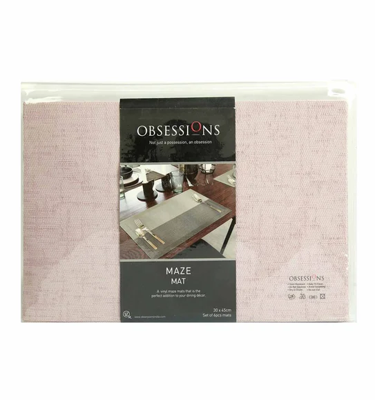 Maze Set Of 6 Vinyl Table Mat White Pink
