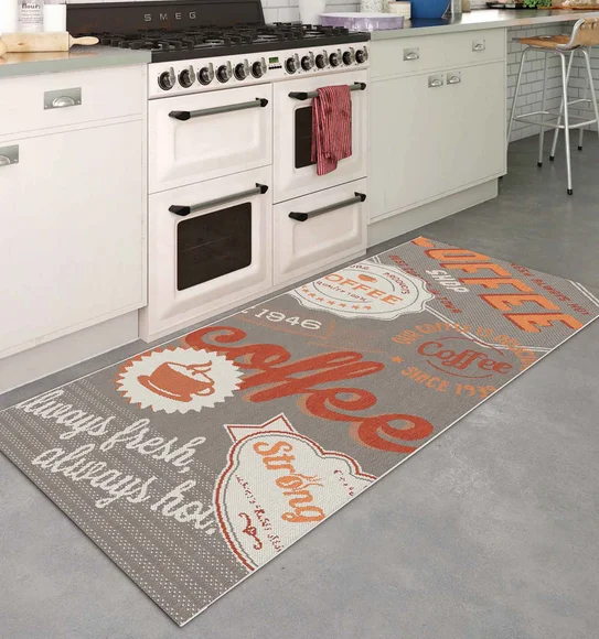 Kitchen Printed Carpet Grey and Orange