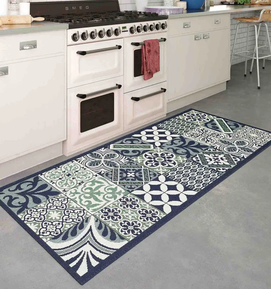 Kitchen Printed Carpet Blue