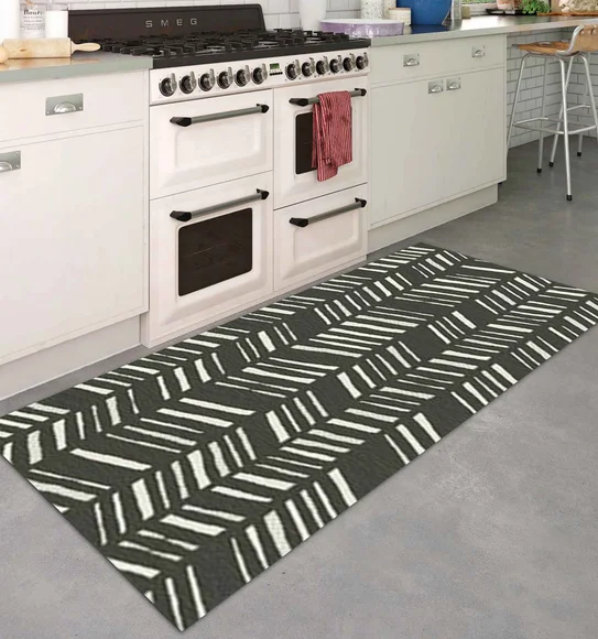 Kitchen Geometric Carpet Black