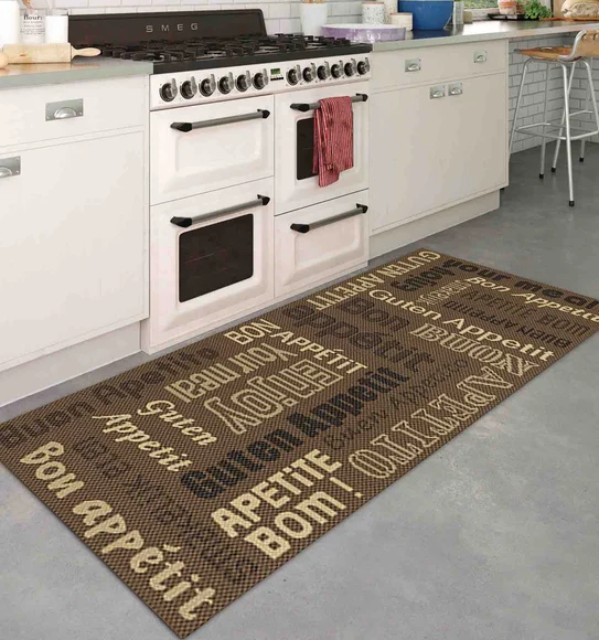 Kitchen Printed Carpet Brown