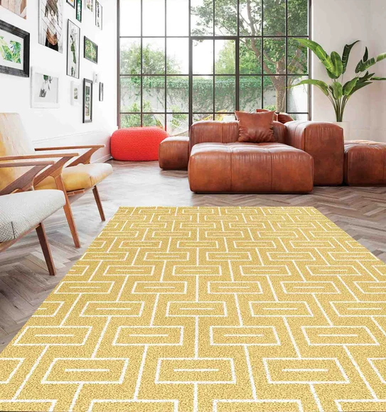 Elle Brick Road Geometric Carpet Mustard