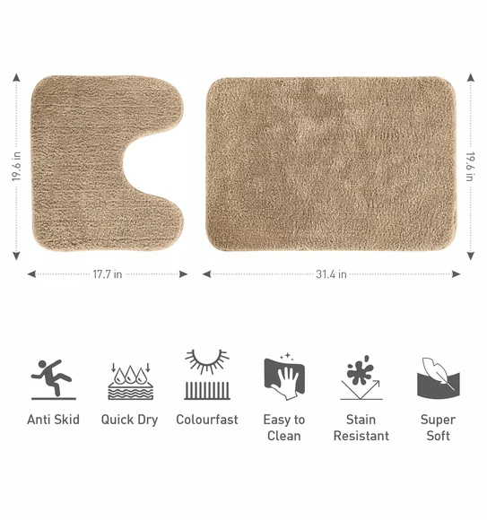 Munich Anti skid Polyester Bath Mat Beige
